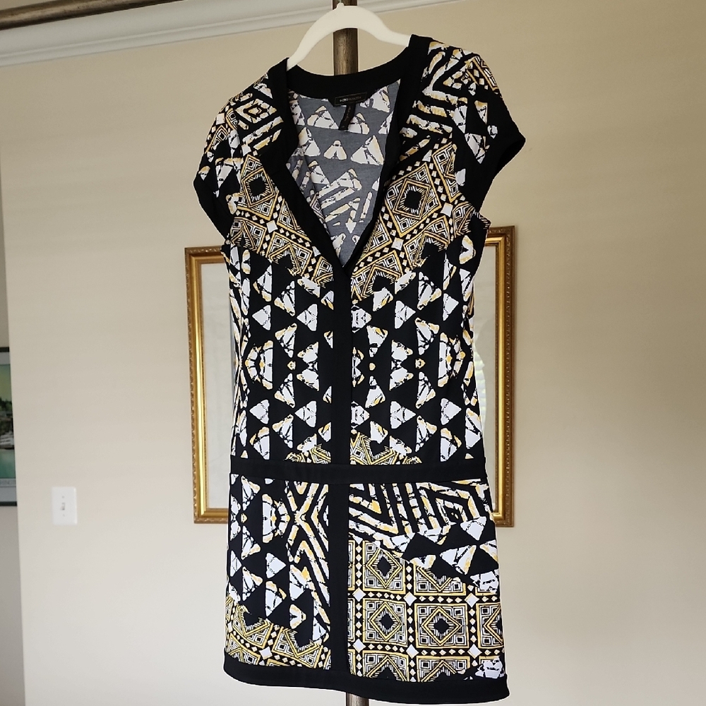 BCBGMaxAzria Black and Yellow Geometric Mini Dress